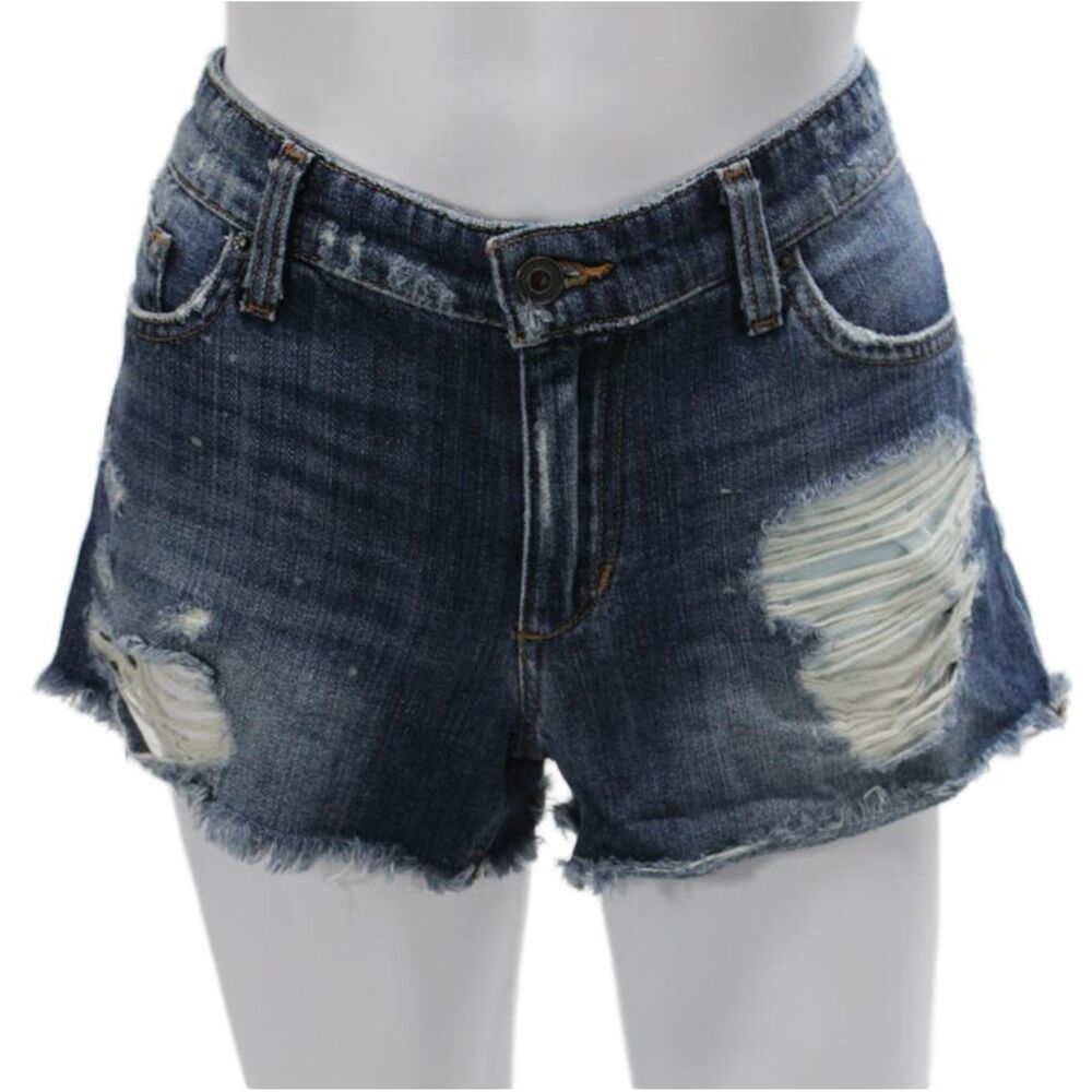 Joe's Collection Women Cut-Off Cotton Solid Blue Button Shorts Size 27